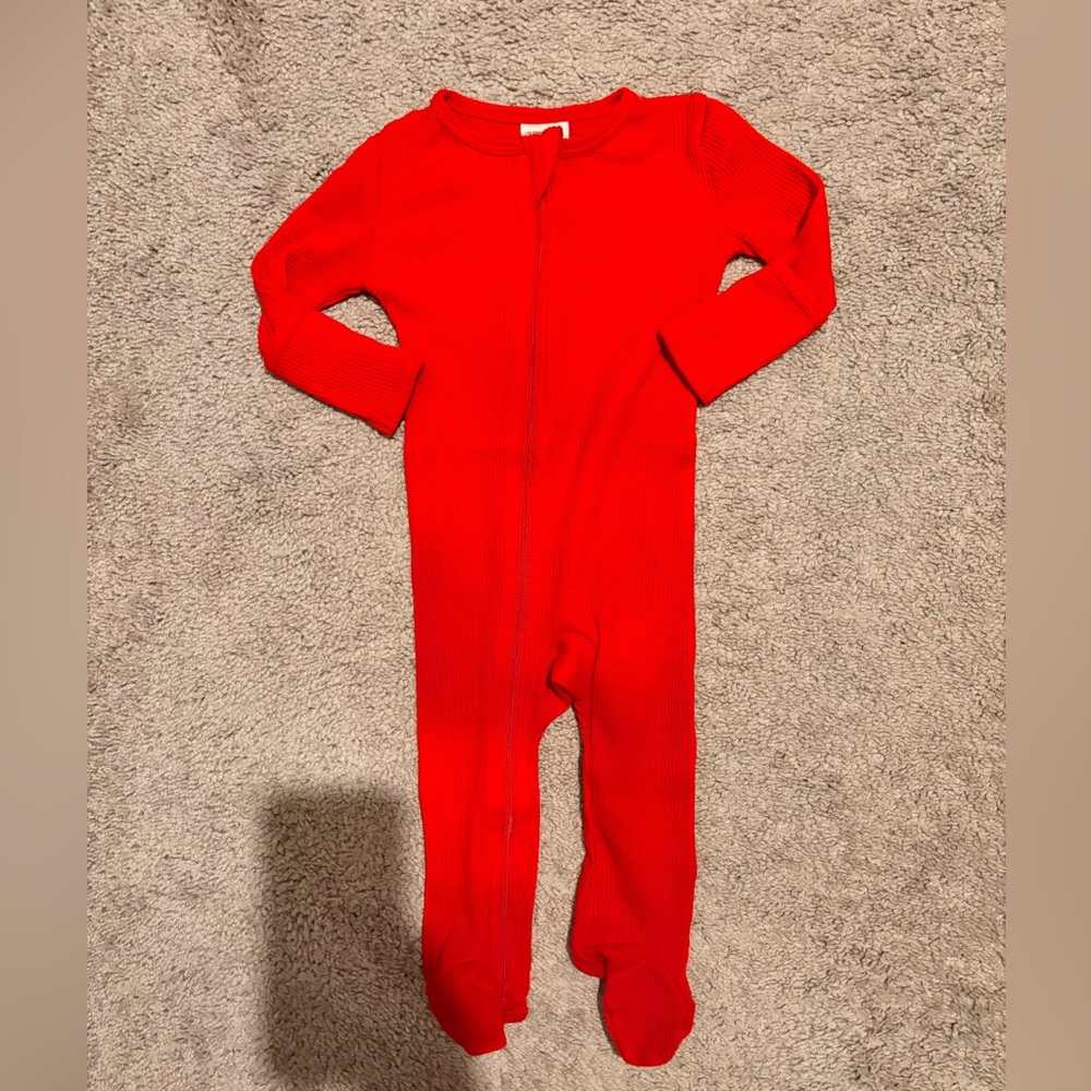 Spearmint LOVE Red Organic Waffle Ruffle Zip Romper 6-12 Months